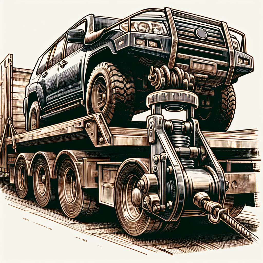 [Relevant Image: Close-up of a winch securely attaching a non-running vehicle to a transport trailer]