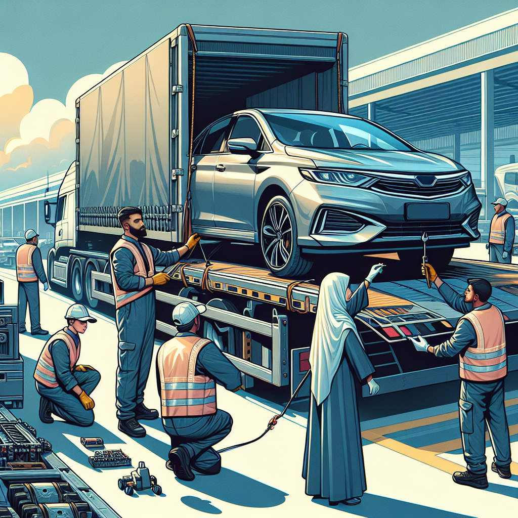 [Relevant Image: Example of a car being prepped for transport]