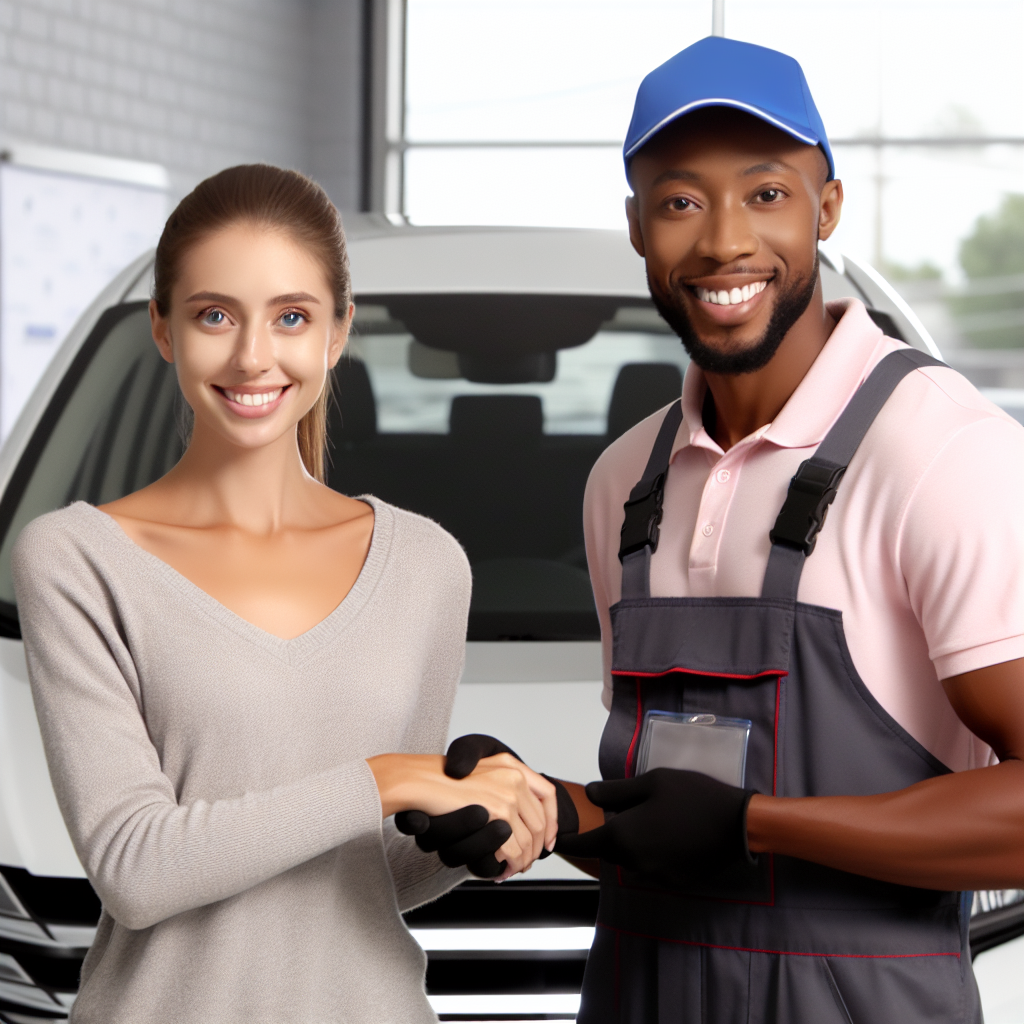[Relevant Image: Happy customer receiving their car delivery from Overbrook]