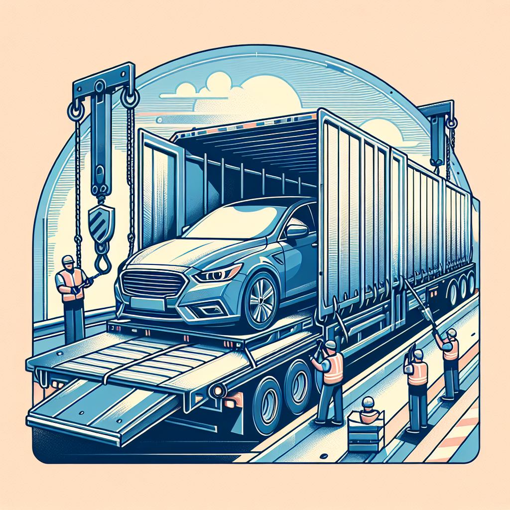 [Relevant Image: Illustration of a car being loaded onto a carrier with a protective shield]