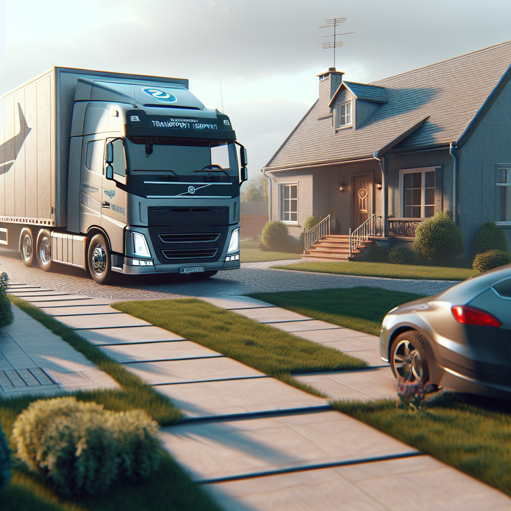 [Relevant Image: Overbrook Auto Transport truck arriving at a customer's residence for vehicle pickup]