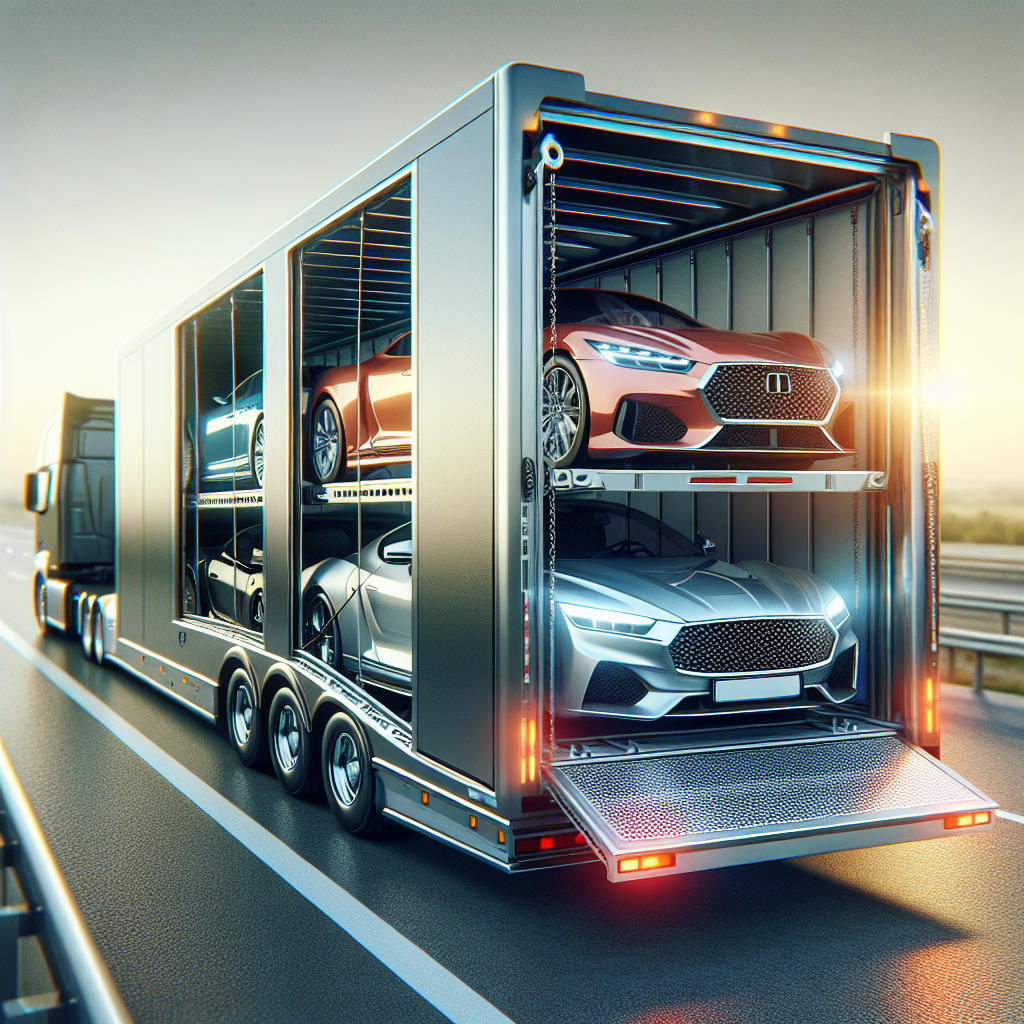 [Relevant Image: Sleek, enclosed car carrier truck transporting high-value vehicles]